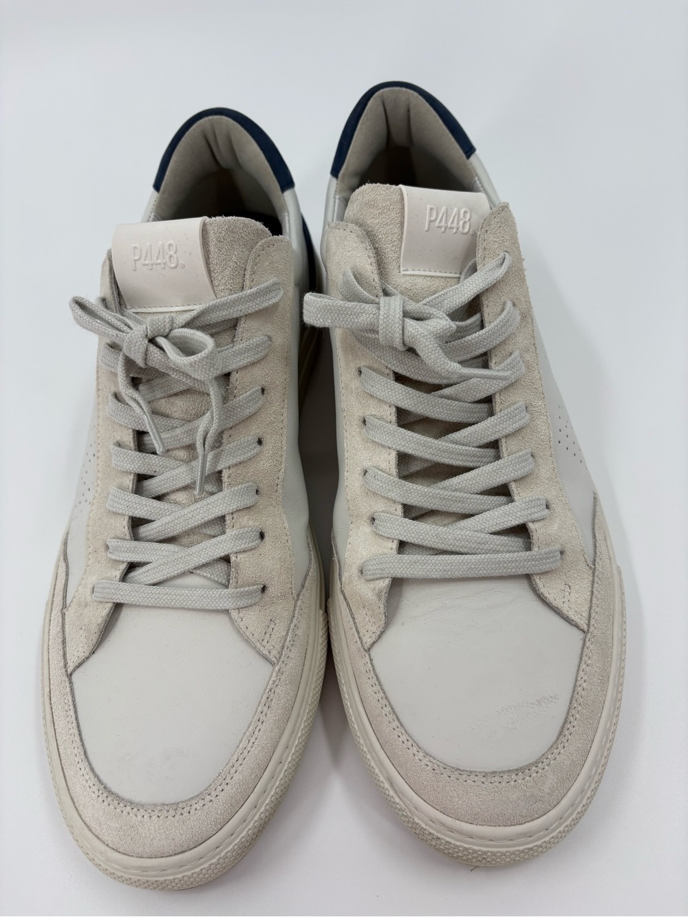 P448 Soho White & Navy Leather Suede Low Top Sneakers Size 44 - Picture 10 of 10